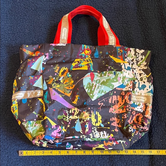 LeSportsac Colorful Abstract Tote with Red Handles - Picture 1 of 3